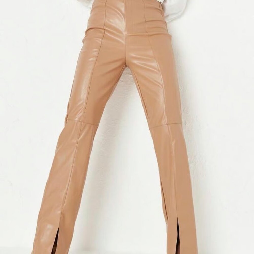 Misguided Tan Faux Leather Pants